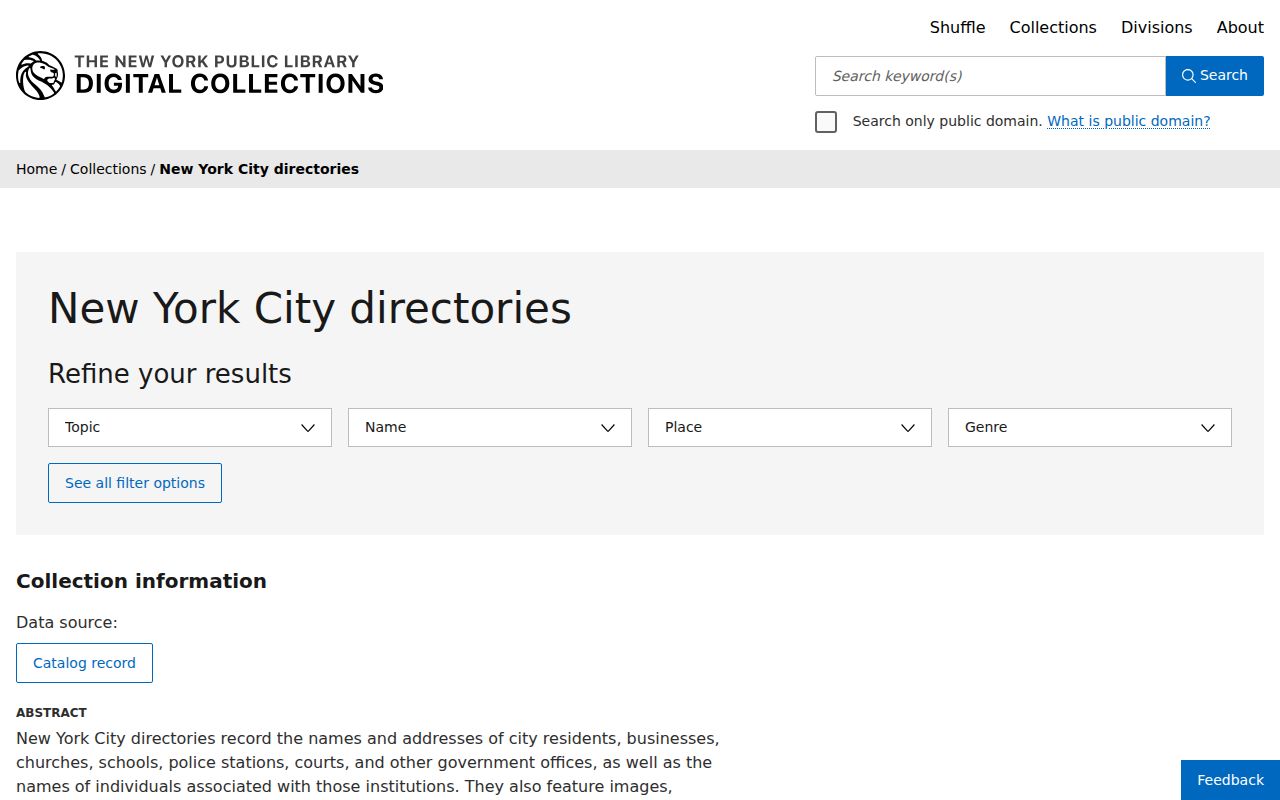 Manhattan historical directory search controls in NYPL Digital Collections